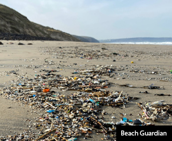 Microplastics on a Cornish beach, UK.